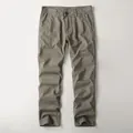 Classic men's khaki casual long pants made of premium soft washed cotton fabric for daily wear - Army Green