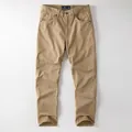 Premium classic retro men's cotton washed straight leg work pants in khaki brown color - 38 / Bottoms / Dark Khaki (2522)