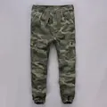 Casual men's camouflage cargo jogger pants with elastic drawstring waistband and side pockets - S / Bottoms / Green Camouflage