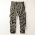 Men's retro cotton cargo pants with multi-pockets in straight leg olive green style - 38 / Bottoms / Dark Army Green