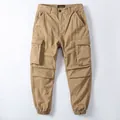 Classic men's khaki vintage cotton cargo pants featuring multi-pockets and elastic cuffs - 29 / Bottoms / Khaki
