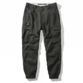 Vintage dark grey cargo joggers for men with multi-pocket design and elastic cuffs - 38 / Bottoms / Gray