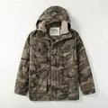 Vintage Amekaji men's cotton camouflage jacket with sherpa hood and multiple cargo pockets - S / Top (022#) / Desert Camouflage
