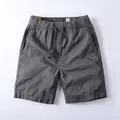 Men's retro casual cotton work shorts in dark grey with an elastic drawstring waist - Dark Gray