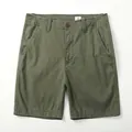 Men's vintage olive green cotton chino shorts with button waist and front pockets - 38 / Bottom (019) / Dark Army Green