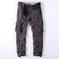 Pantalon cargo rétro américain en coton à poches multiples en coloris gris anthracite - Gris Foncé (368)