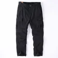 Men's vintage cotton cargo pants in black, loose straight fit with multi-pockets. - 38 / Bottoms / Black