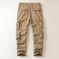Retro khaki cotton cargo pants with multiple pockets and straight leg fit - 38 / Bottoms / Dark Khaki
