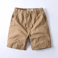 Classic men's khaki cotton casual shorts featuring elastic drawstring waist and side pockets - Dark Khaki