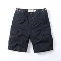 Short cargo vintage en coton bleu marine pour hommes avec plusieurs poches et boucles de ceinture - Bleu Marine Foncé