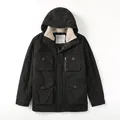 Vintage Amekaji men's cotton hooded jacket with multi-pocket design and shearling lining - S / Top (022#) / Black