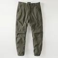 Men's retro olive green fleece-lined cargo joggers with pleated knee details - 38 / Bottoms / Dark Army Green