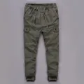 Men's olive green cotton cargo jogger pants with elastic waist and side pockets - Light Army Green