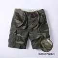 Men's loose fit camouflage cargo shorts with button fly and included woven belt - 28 / Bottom (170) / Green Camouflage