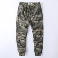 Men's retro camouflage cargo pants in pure cotton with elastic waist - S / Bottoms / Green Camouflage