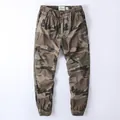 American vintage style camouflage cargo pants for men in pure cotton with loose fit - S / Bottoms / Desert Camouflage