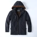 Men's vintage navy blue sherpa-lined heavy hooded jacket with multiple cargo pockets - S / Tops / Sapphire Blue