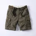 Herren Casual Cargo-Shorts mit Gürtel und Knopfleiste in attraktivem Olivgrün - Dunkles Armeegrün