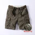 Men's casual cargo shorts with belt and button fly detail in olive green - 30 / Bottoms / Dark Army Green