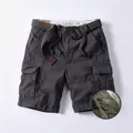 Stylish men's relaxed fit dark grey cargo shorts with a belt and button fly detail - 28 / Bottoms / Dark Gray