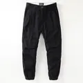 Men's vintage black thick cotton cargo pants with elastic cuffs and pleated knees - 38 / Bottoms / Black