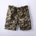 Durable men's camouflage cargo shorts featuring multiple pockets and an included woven belt - 28 / Bottoms / Khaki Camouflage