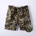 Durable men's camouflage cargo shorts featuring multiple pockets and an included woven belt - 30 / Bottoms / Khaki Camouflage