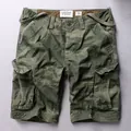 Retro men's camouflage cargo shorts made of cotton twill with multiple side pockets - 28 / Bottoms / Green Camouflage