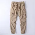 Men's vintage khaki cargo joggers with elastic drawstring waist and side pockets for casual wear - S / Bottoms / Light Khaki