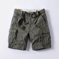 Men's relaxed fit cotton cargo shorts in olive green with functional belt and button fly - 38 / Bottoms / Light Army Green