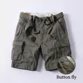 Men's relaxed fit cotton cargo shorts in olive green with functional belt and button fly - 30 / Bottoms / Light Army Green