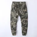 Men's casual camouflage jogger cargo pants featuring elastic drawstring waist and cuffed legs - S / Bottoms / Green Camouflage