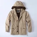Men's vintage khaki winter parka with thick sherpa lining and multi-pocket design - S / Tops / Khaki