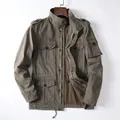 Men's heavy cotton cargo jacket in khaki, loose fit military style for spring and autumn - S / Tops / Light Army Green