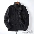 Men's heavy cotton casual black field jacket with multiple pockets and zipper closure - S / Tops / Black