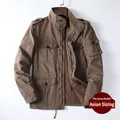 Military style men's heavy cotton jacket in khaki with multi-pocket design - S / Tops / Light Coffee