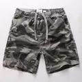 Men's camouflage cotton shorts with elastic drawstring waist for summer casual beach wear - S / Bottoms / Gray Camo