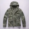 Men's vintage camo hooded jacket with multi-pocket cargo design and long sleeves. - S / Tops / Green Camouflage