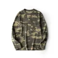 Camiseta de algodón camuflaje de manga larga para hombre con cuello redondo holgado. - Camuflaje Verde