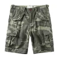 Classic men's camouflage cotton cargo shorts with functional pockets and side adjusters - Green Camouflage