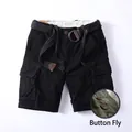 Men's casual loose-fit black cargo shorts with multi-pockets and a woven belt accessory - 28 / Bottoms / Black