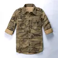 Retro American style men's camouflage slim fit cotton cargo shirt with long sleeves - S / Tops / Desert Camouflage