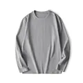 Camiseta clásica de algodón gris de manga larga para hombre con diseño de cuello redondo - M / Tops / Gris