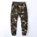 Men's vintage camouflage cotton cargo pants featuring elastic drawstring waist and pockets - Yellow Camouflage