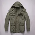 Vintage men's olive green hooded tactical jacket with multiple pockets for workwear style - S / Tops / Army Green