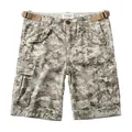 Men's cotton cargo shorts with digital camouflage print, side pockets, and adjustable waist - 34 / Bottoms / Gray Camouflage