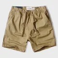 Khaki cotton casual shorts with comfortable elastic drawstring waist for men in size S - Dark Khaki