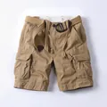 Premium classic khaki cotton cargo shorts for men featuring a matching belt and multi-pockets - 38 / Bottoms / Dark Khaki