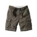 Premium men's retro cotton cargo shorts in olive green featuring a matching canvas belt - 38 / Bottoms / Dark Army Green