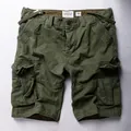 Vintage olive green cotton cargo shorts for men with multi-pockets and canvas belt - 28 / Bottoms / Dark Army Green